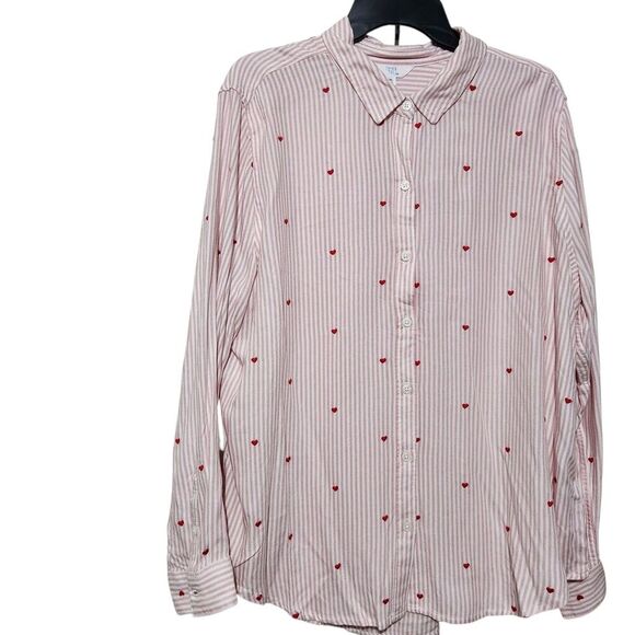 Time And tru Shirt Size XXL Pink Striped Embroidered Hearts - Picture 1 of 12